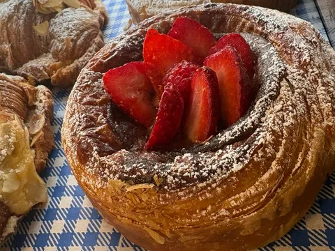 Choc strawberry  basque cheesecake Danish from Della & dottie