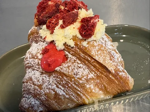 Red velvet croissant from Della & dottie