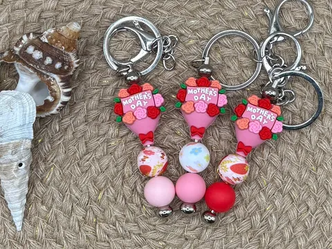 Mothers Day themed Floral Keyrings from a stall in Golden Beach, QLD