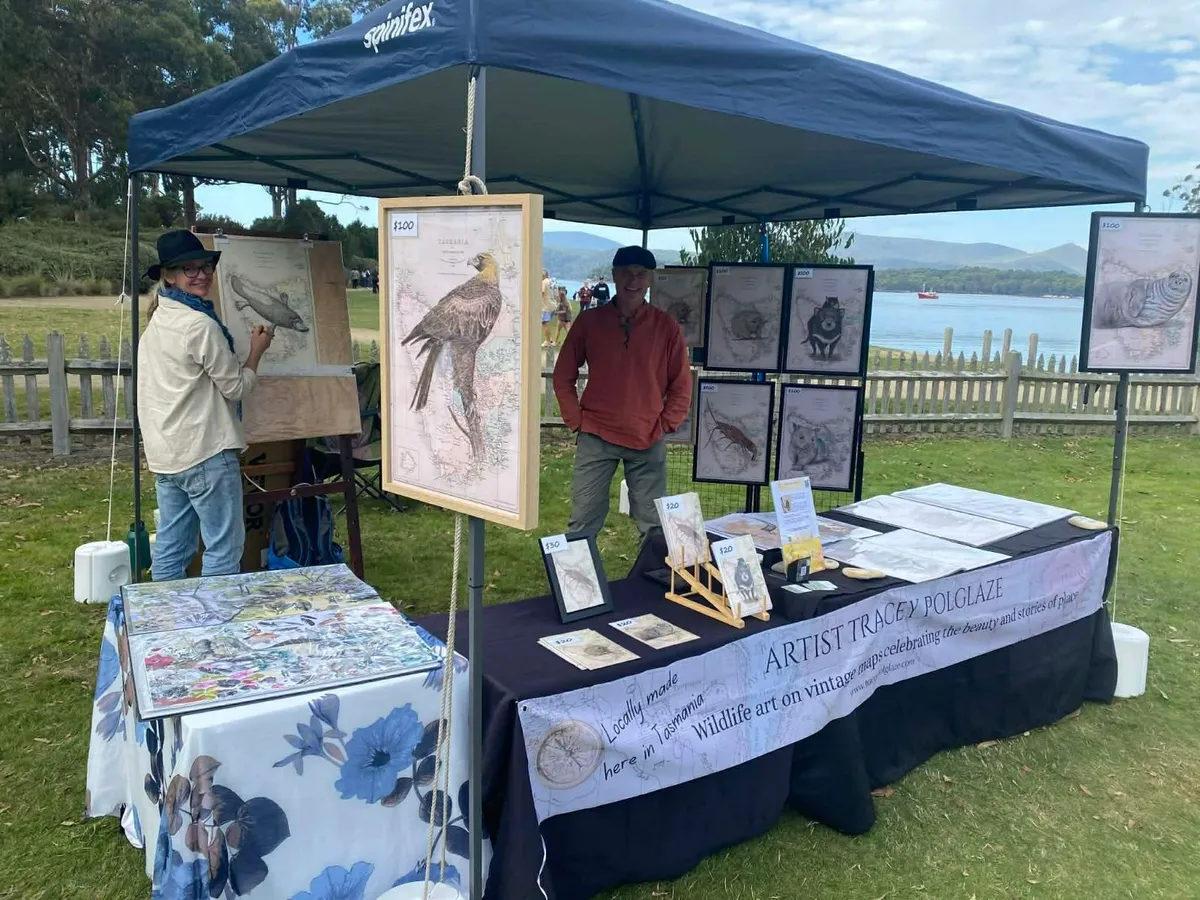 Artist Tracey Polglaze in Sloping Main, TAS